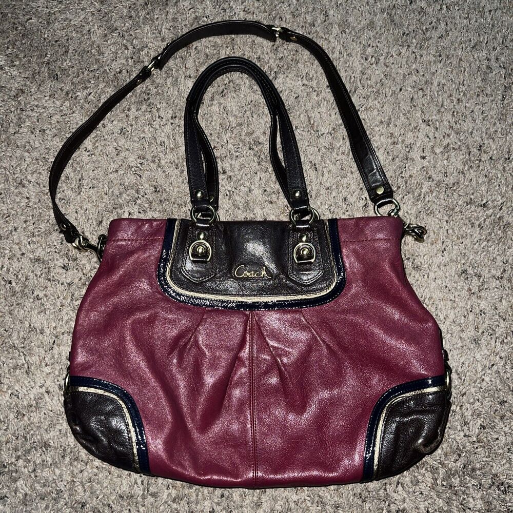 Vtg Coach Purse Magenta Red Choco Brown Gold‎ Leather Ashley Satchel Tote